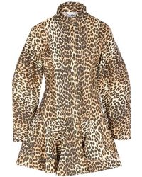 Ganni - Leopard Printed Mini Shirt Dress - Lyst