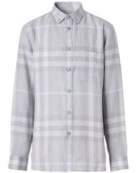 Burberry - Button-Down Collar Check Linen Shirt - Lyst