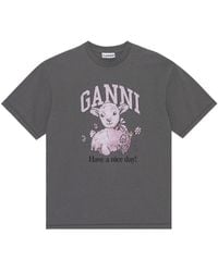 Ganni - Logo Printed Crewneck T-Shirt - Lyst