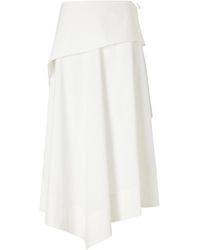 St. Agni - Belted Asymmetric Cotton-Blend Poplin Midi Skirt - Lyst