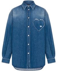 Moschino - Frayed Heart-Patch Denim Shirt - Lyst