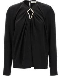 Lanvin - Eyelet Detailed Draped Top - Lyst