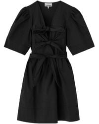 Ganni - Bow Detailed V-Neck Mini Dress - Lyst
