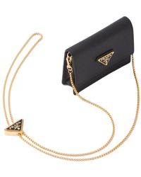 Prada - Saffiano Leather Card Holder With Shoulder Strap - Lyst