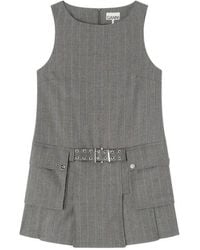 Ganni - Stripe Belted Wool Blend Mini Dress - Lyst