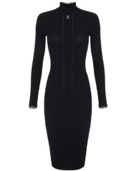 Elisabetta Franchi - Ribbed Tulle-Trim Knitted Dress - Lyst