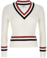 Thom Browne - Rwb Intarsia-Knit V-Neck Jumper - Lyst