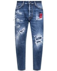 DSquared² - Logo Patch Distressed Jeans - Lyst