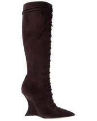 Paris Texas - Suede Lace-Up Wedge Knee Boots - Lyst