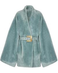 Balmain - Shearling Belted Coat - Lyst