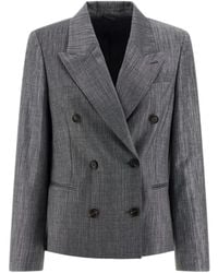 Brunello Cucinelli - Monile Detailed Double-Breasted Blazer - Lyst