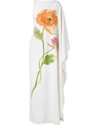 Carolina Herrera - One-Sleeve Draped Floral-Print Crepe Gown - Lyst