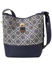 Tory Burch - T Monogram Leather-Trim Bucket Bag - Lyst