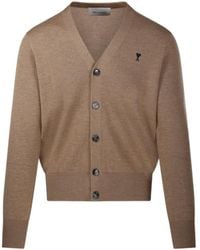 Ami Paris - Logo Embroidered V-Neck Cardigan - Lyst