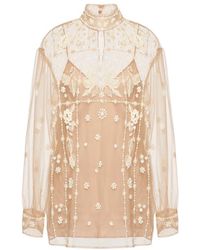 Valentino - Tulle Illusione Embroidered Top - Lyst