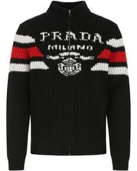 Prada - Logo-Jacquard Cashmere Cardigan - Lyst