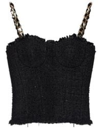 Balmain - Chain-Strap Tweed Top - Lyst