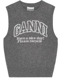 Ganni - Logo Intarsia Knitted Vest - Lyst