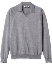 Miu Miu - Logo-Embroidered Polo Jumper - Lyst
