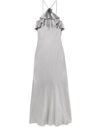 Rodarte - Appliquéd Ruffled Silk-Satin Halterneck Midi Dress - Lyst