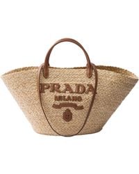 Prada - Logo-Appliqué Woven Top Handle Bag - Lyst