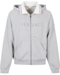 Versace - Logo-Embroidered Zipped Hoodie - Lyst