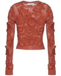 Valentino - Logo Hollowed Out Knitted Pullover - Lyst