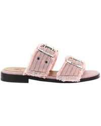 Ganni - Fringed Buckle Flat Sandals - Lyst