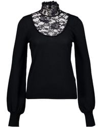 Valentino - Lace Detailed Long-Sleeve Knit Sweater - Lyst