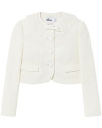 Self-Portrait - Cream Boucle Lace Collar Jacket - Lyst