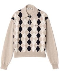 Miu Miu - Cashmere Argyle Polo Sweater - Lyst