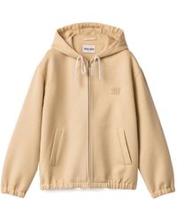 Miu Miu - Logo-Embroidered Zip-Up Hoodie - Lyst