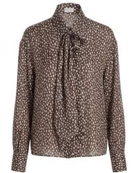 Brunello Cucinelli - Pussy-Bow Polka-Dot Shirt - Lyst