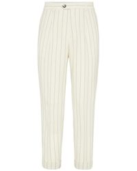 Brunello Cucinelli - Pinstripe Virgin Wool Tapered Pants - Lyst