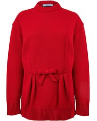 Prada - Mock Neck Waist-Cinched Knit Sweater - Lyst