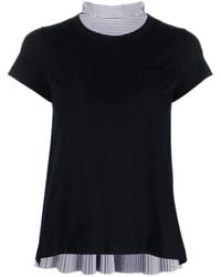 Sacai - Stripe Detailed Pleated T-Shirt - Lyst