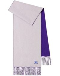 Burberry - Logo Embroidered Fringed Edge Scarf - Lyst
