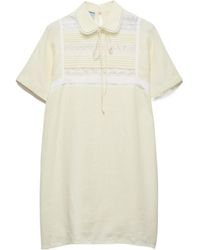 Prada - Embroidered Linen Mini-Dress - Lyst