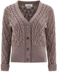 Thom Browne - Crisscross Cable Knit V-Neck Cardigan - Lyst