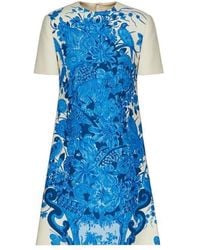 Valentino - Floral Print Short-Sleeve Dress - Lyst