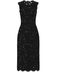Dolce & Gabbana - Floral-Lace Scallop Edge Sleeveless Midi Dress - Lyst