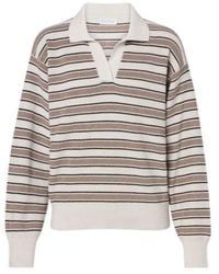 Brunello Cucinelli - Striped Cotton-Blend Polo Sweater - Lyst