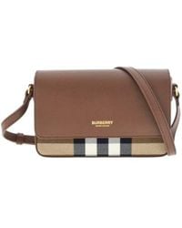 Burberry - Check And Leather Crossbody Bag - Lyst
