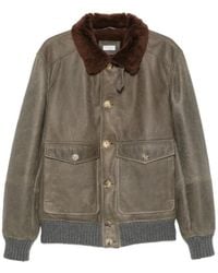 Brunello Cucinelli - Waxed Shearling Bomber Jacket With Shearling Collar - Lyst