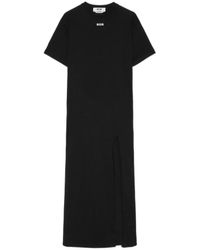 MSGM - Logo Printed Side-Slit Maxi Dress - Lyst