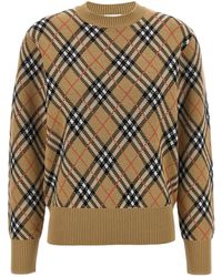 Burberry - Crewneck Checked Knitted Jumper - Lyst