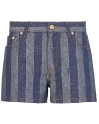 Fendi - Logo Embroidered Striped Denim Shorts - Lyst