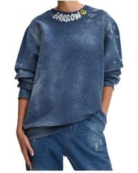 Barrow - Logo Printed Crewneck Denim Sweatshirt - Lyst