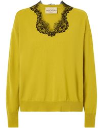 Valentino - Lace-Trimmed Cashmere Sweater - Lyst