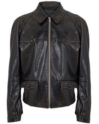 Prada - Front Zip Leather Jacket - Lyst